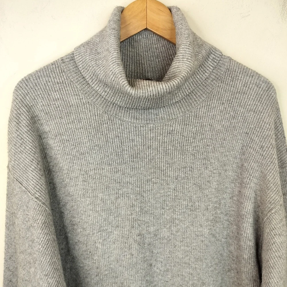 Free People Ribbed Turtleneck Sweater Womens Small Oversized Grey Stretch Knit